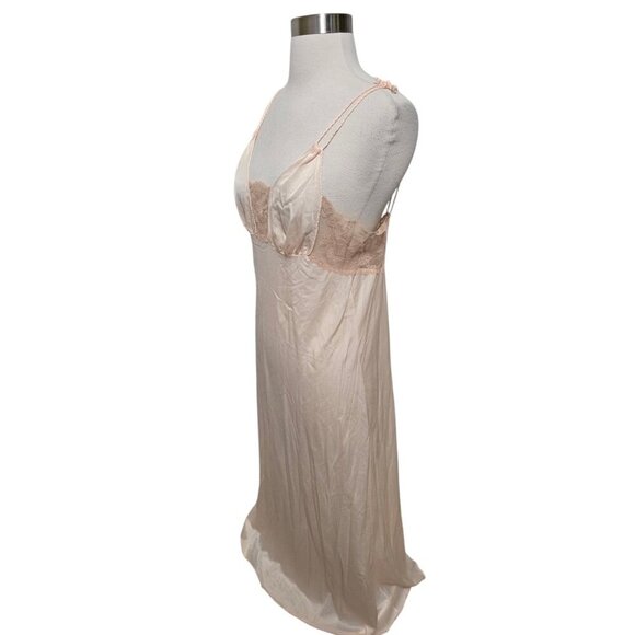Sexy Vintage Nightgown Size Medium Long Pale Peach Sheer Lace Tom Bezduda Barad - Picture 9 of 10